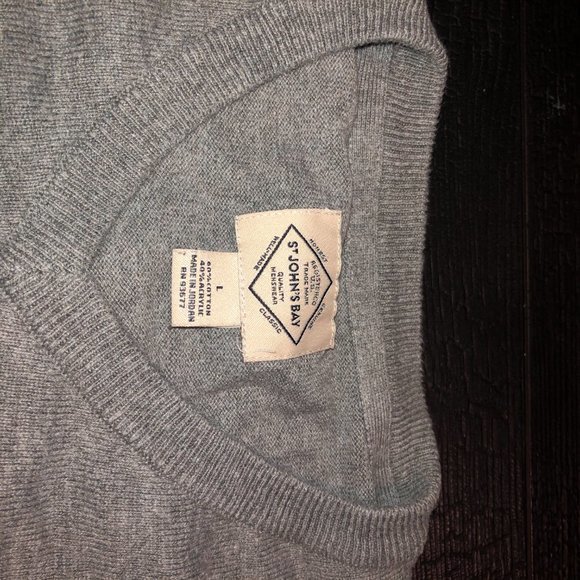 St. John's Bay Men's Large Sweater Gray‎ V-Neck - Picture 5 of 15
